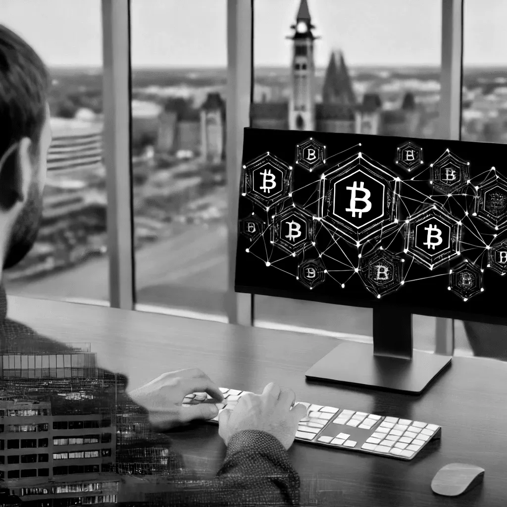 A modern warehouse in Ottawa with advanced blockchain technology integration.